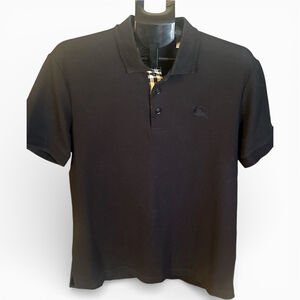 Men's Burberry Black Polo Shirt XL with Black/white Plaid Accent